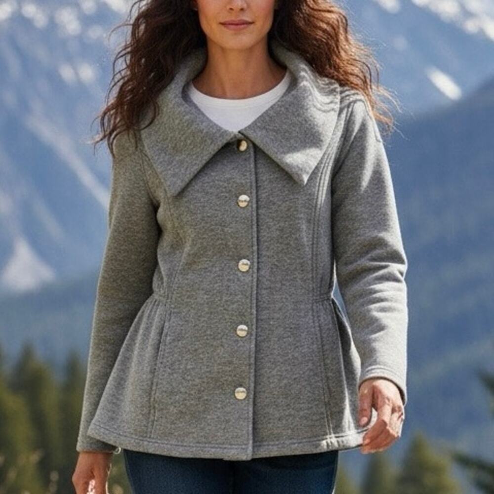 Michael Kors Jacket Peplum Broad collar Front Snap Closure Size L